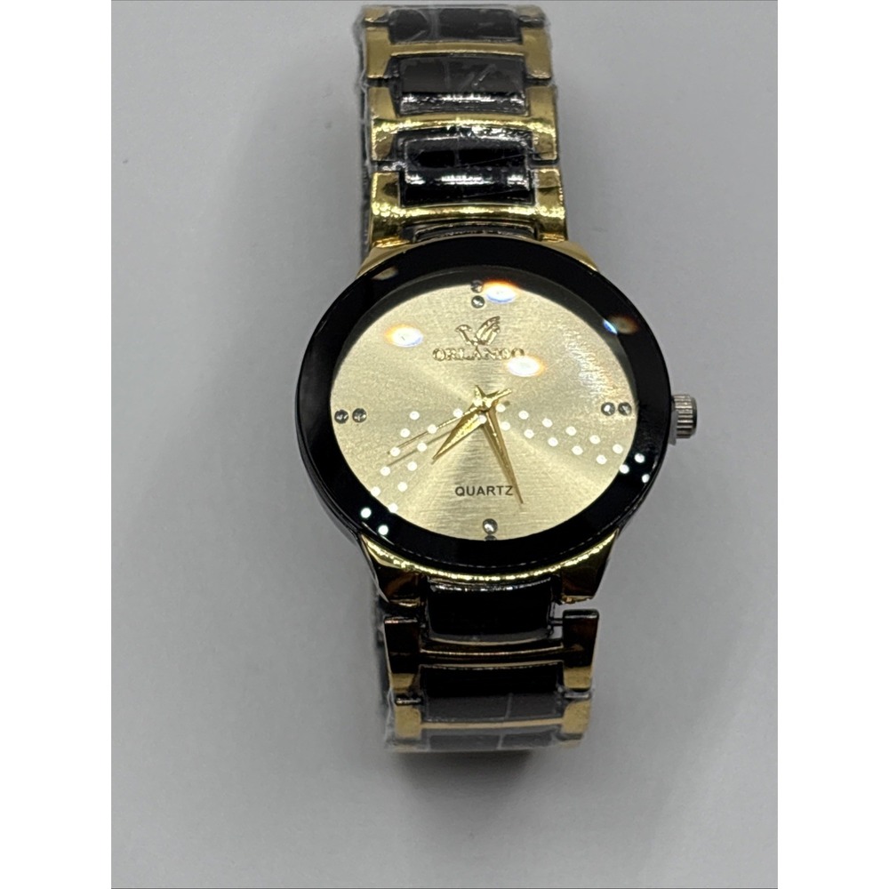 New Men Luxury Watches  Cool Black Gold Quartz Steel Wristwatch Orlando.‎